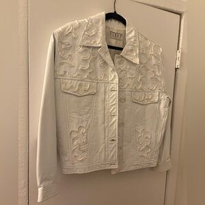 Vintage Kenar Leathers White Embellished Leather Jacket w/ Shoulder Pads Size M